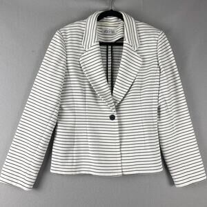 Vicky Tiel Blazer Jacket Womens 14 White Striped Classic Preppy Career Office